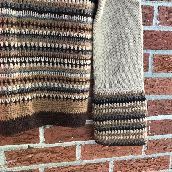 Handmade Knit Crochet Cardigan Grannycore Brown Tan Size Medium - Picture 11 of 13